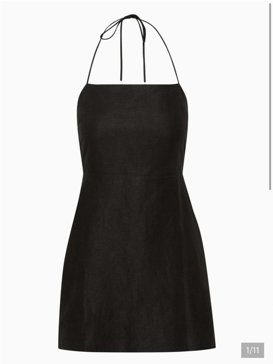 Aritzia Dresses & Skirts - Aritzia Wilfred Credenza Black Halter Linen Blend Mini Dress Tie Neck Size 0